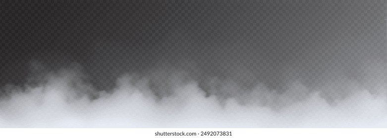 Fog, smoke on transparent background, panoramic view, vector design