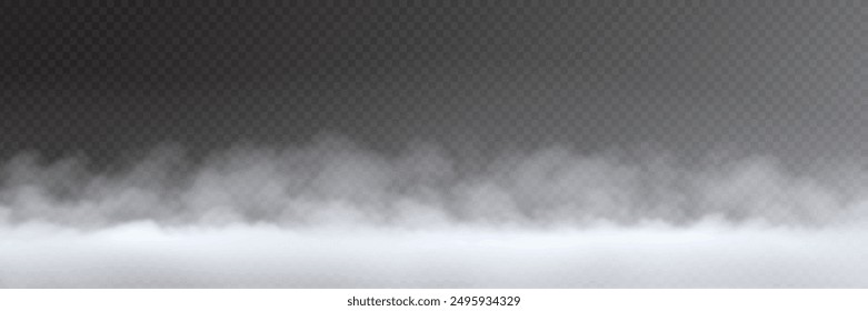 Fog, smoke on transparent background, panoramic view, vector design