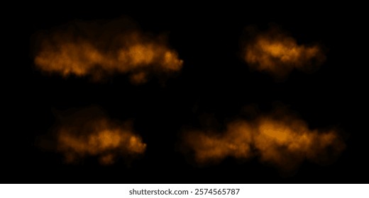 Fog or smoke, orange smog cloud on floor, isolated transparent special effect. Vector illustration, morning fog over land or water surface, magic haze.	