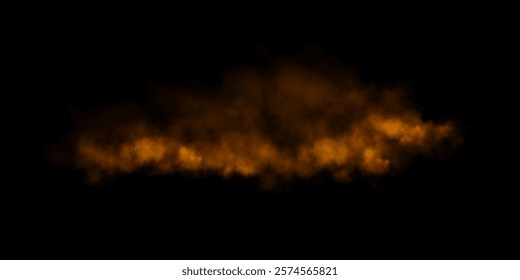 Fog or smoke, orange smog cloud on floor, isolated transparent special effect. Vector illustration, morning fog over land or water surface, magic haze.	