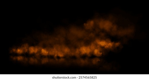 Fog or smoke, orange smog cloud on floor, isolated transparent special effect. Vector illustration, morning fog over land or water surface, magic haze.	