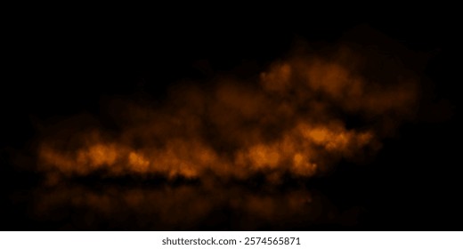 Fog or smoke, orange smog cloud on floor, isolated transparent special effect. Vector illustration, morning fog over land or water surface, magic haze.	