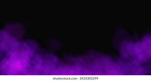 Fog or smoke, purple smog cloud on isolated transparent special effect. Vector illustration, morning fog over land or water surface, magic haze.
