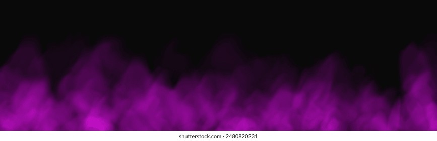 Fog or smoke, purple smog clouds on floor, isolated transparent special effect. Vector illustration, morning fog over land or water surface, magic haze.	