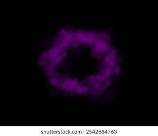 Fog or smoke, purple smog clouds on floor, isolated transparent special effect. Vector illustration, morning fog over land or water surface, magic haze.
