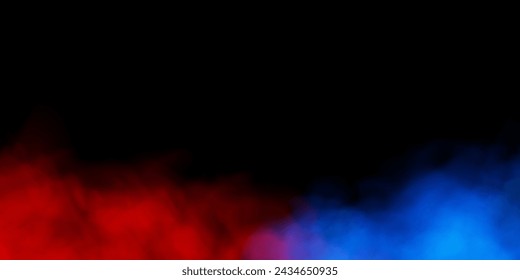 Fog or smoke, red blue smog clouds on floor, isolated transparent special effect. Vector illustration, morning fog over land or water surface, magic haze.	