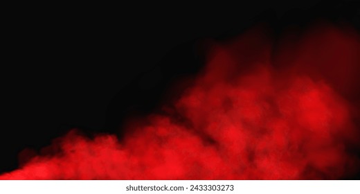 Niebla o humo, nube de smog roja en efecto especial transparente aislado. Ilustración vectorial, niebla de la mañana sobre la superficie de tierra o agua, bruma mágica.