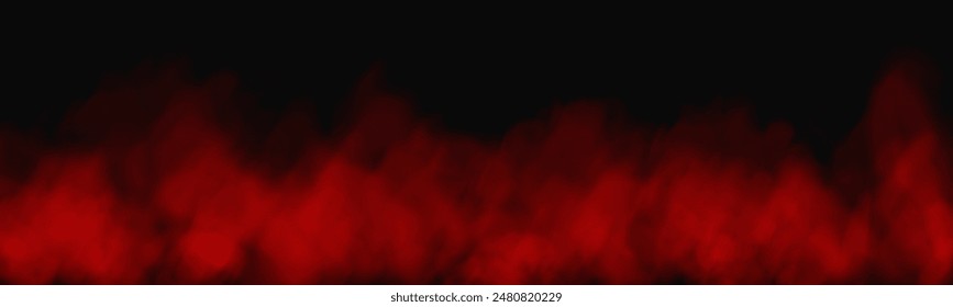 Fog or smoke, red smog cloud on floor, isolated transparent special effect. Vector illustration, morning fog over land or water surface, magic haze.	