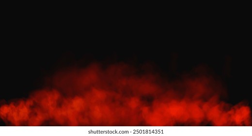 Fog or smoke, red smog cloud on floor, isolated transparent special effect. Vector illustration, morning fog over land or water surface, magic haze.	