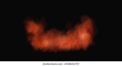 Fog or smoke, red smog clouds on floor, isolated transparent special effect. Vector illustration, morning fog over land or water surface, magic haze.
