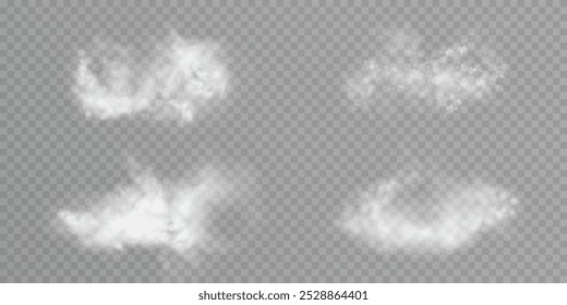 Fog, smoke, steam, haze, explosion isolated transparent special effect. White vector cloudiness background, fog or smog explosion effect. Vector illustration	