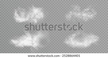 Fog, smoke, steam, haze, explosion isolated transparent special effect. White vector cloudiness background, fog or smog explosion effect. Vector illustration	