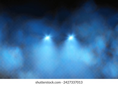 Fog or smoke, white and blue smog clouds on floor, isolated transparent special effect. Vector illustration, morning fog over land or water surface, magic haze.	