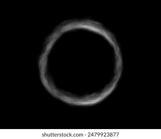 Fog or smoke, white ring of smog cloud, on isolated transparent special effect. Vector illustration, smoke cloud as ring, magic haze.	