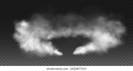 Fog or smoke, white smog clouds on floor, isolated transparent special effect. Vector illustration, morning fog over land or water surface, magic haze.	
