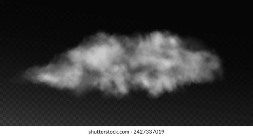 Fog or smoke, white smog clouds on floor, isolated transparent special effect. Vector illustration, morning fog over land or water surface, magic haze.	