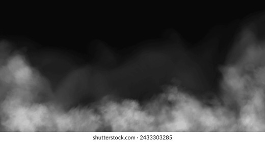 Fog or smoke, white smog clouds on floor, isolated transparent special effect. Vector illustration, morning fog over land or water surface, magic haze.	