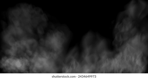 Fog or smoke, white smog clouds on floor, isolated transparent special effect. Vector illustration, morning fog over land or water surface, magic haze.	