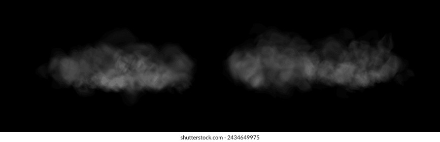 Fog or smoke, white smog clouds on floor, isolated transparent special effect. Vector illustration, morning fog over land or water surface, magic haze.	