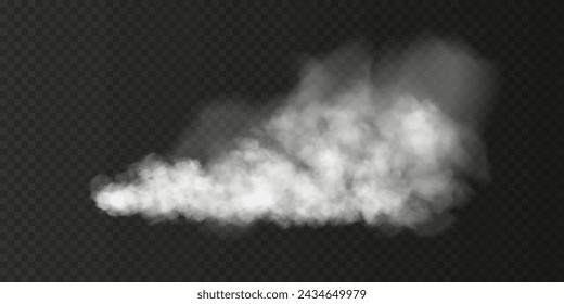 Fog or smoke, white smog clouds on floor, isolated transparent special effect. Vector illustration, morning fog over land or water surface, magic haze.	