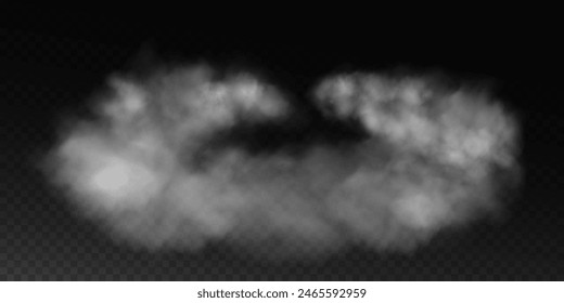 Fog or smoke, white smog clouds on floor, isolated transparent special effect. Vector illustration, morning fog over land or water surface, magic haze.	