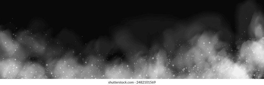 Fog or smoke, white smog clouds on floor, isolated transparent special effect. Vector illustration, morning fog over land or water surface, magic haze.	