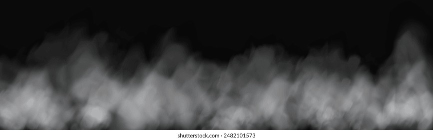 Fog or smoke, white smog clouds on floor, isolated transparent special effect. Vector illustration, morning fog over land or water surface, magic haze.	