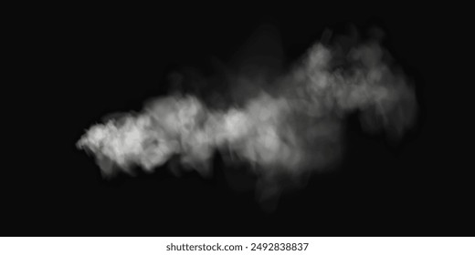 Niebla o humo, nubes blancas de smog en el suelo, efecto especial transparente aislado. Ilustración vectorial, niebla matutina sobre la superficie terrestre o acuática, bruma mágica.	