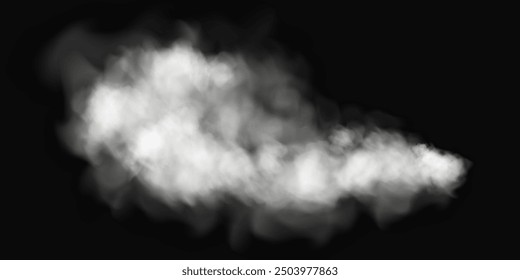 Niebla o humo, nubes blancas del smog en el piso, efecto especial transparente aislado. Ilustración vectorial, niebla matutina sobre la tierra o la superficie del agua, neblina mágica.	