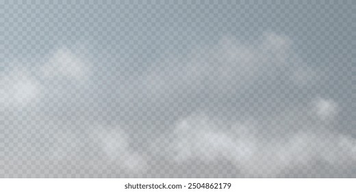 Fog or smoke, white smog clouds on floor, isolated transparent special effect. Vector illustration, morning fog over land or water surface, magic haze.	