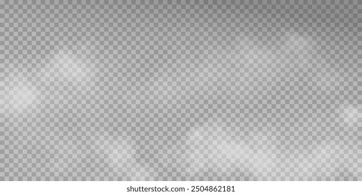 Fog or smoke, white smog clouds on floor, isolated transparent special effect. Vector illustration, morning fog over land or water surface, magic haze.	