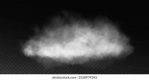 Fog or smoke, white smog clouds on floor, isolated transparent special effect. Vector illustration, morning fog over land or water surface, magic haze.	