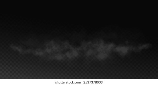 Fog or smoke, white smog clouds on floor, isolated transparent special effect. Vector illustration, morning fog over land or water surface, magic haze.	