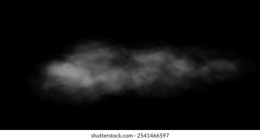 Fog and smoke, white smog clouds on transparent background, isolated transparent special effect. Vector illustration, morning fog, vapour, clouds, smoke. Magic haze.
