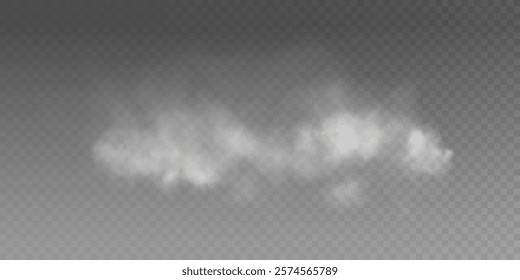 Fog or smoke, white smog clouds on floor, isolated transparent special effect. Vector illustration, morning fog over land or water surface, magic haze.	