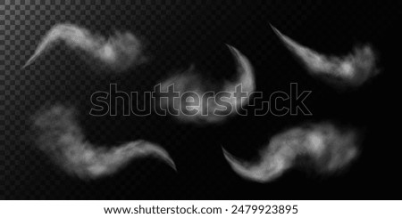 Fog or smoke, white smog clouds on floor, isolated transparent special effect. Vector illustration, morning fog over land or water surface, magic haze.	