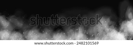 Fog or smoke, white smog clouds on floor, isolated transparent special effect. Vector illustration, morning fog over land or water surface, magic haze.	