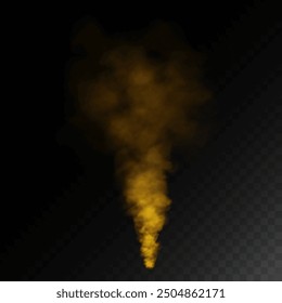 Fog or smoke, yellow colour, clouds of smog rising from bottom to top on floor, isolated transparent special effect. Vector illustration, magic haze.	