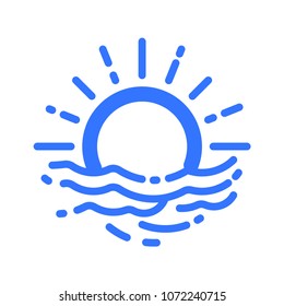 Fog and sun line vector icon. Pictogram from set Weather forecast. Blue isolated on white background.