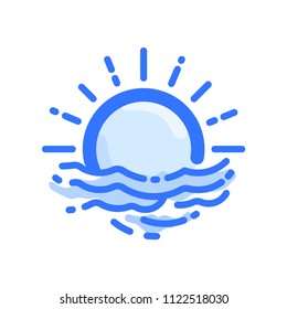Fog and sun vector icon. Blue pictogram from set Weather forecast isolated on white background