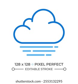 Para el icono de línea de dos colores. Nube con líneas Horizontales que simbolizan la neblina. Predicción de Clima. Símbolo de contorno bicolor de humedad atmosférica. Pictograma lineal duotono. Ilustración aislada. Trazo editable