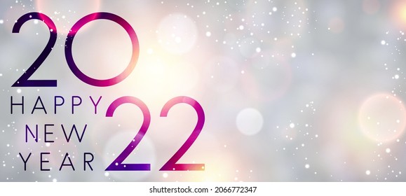 Fogged glass 2022 sign on colorful bokeh background. Banner with space for text. Happy new year sign. Vector festive illustration.