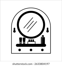 Foggy bathroom mirror background with finger drawn text and glass shelf with hair shampoo and facial cleanser vector illustration.
