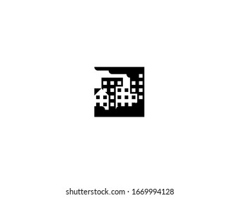Foggy city vector flat icon. Isolated foggy cityscape, buildings, skyscrapers emoji illustration 