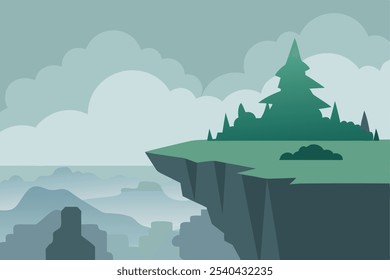 Gráfico de paisagem de vetor de penhasco nebuloso.