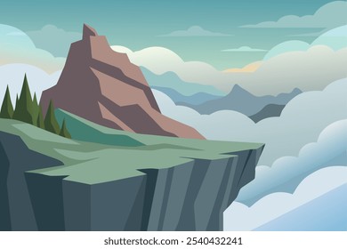 Foggy Cliff Vector Landscape graphic.