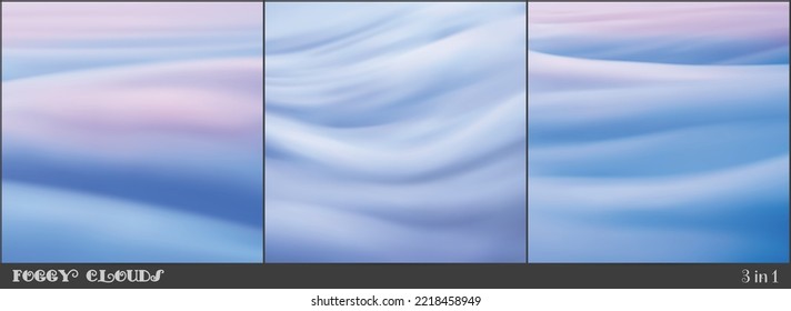 Foggy clouds. Pastel fog waves. Morning mist. Natural background set