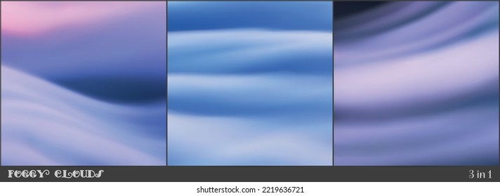 Foggy clouds. Pastel fog waves. Morning mist. Natural background set