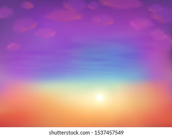 Foggy cloudy sky in magic sunset colors vector illustration background