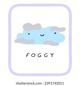 Foggy. Cute icon. Weather forecast card. Kids education concept. Vector flat illustration on white background.